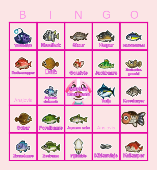 Animal Crossing Vissen Maart Bingo Card