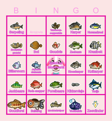 Animal Crossing Vissen Maart Bingo Card