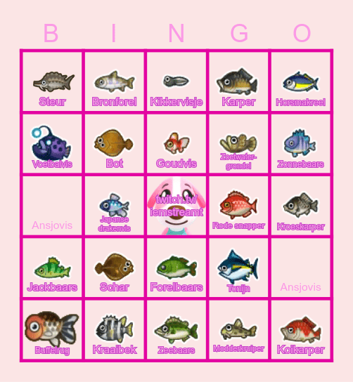 Animal Crossing Vissen Maart Bingo Card
