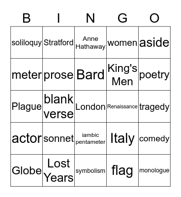 Intro to Shakespearean Drama Bingo Card