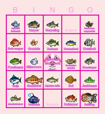 Animal Crossing Vissen Maart Bingo Card