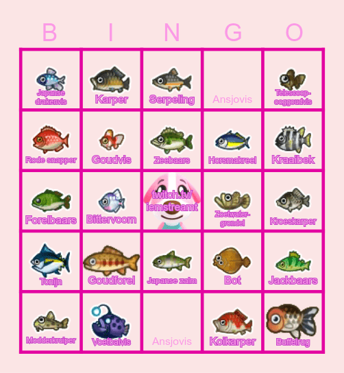 Animal Crossing Vissen Maart Bingo Card