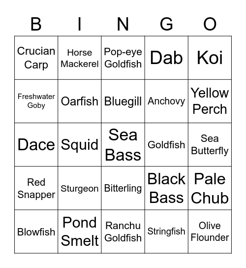 Fish Bingo Animal Crossing Bingo Card