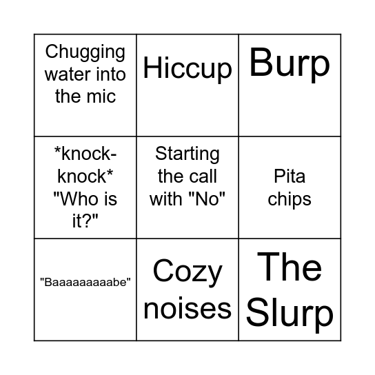 Tylo Noises Bingo Card