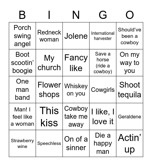 Country Bingo Card