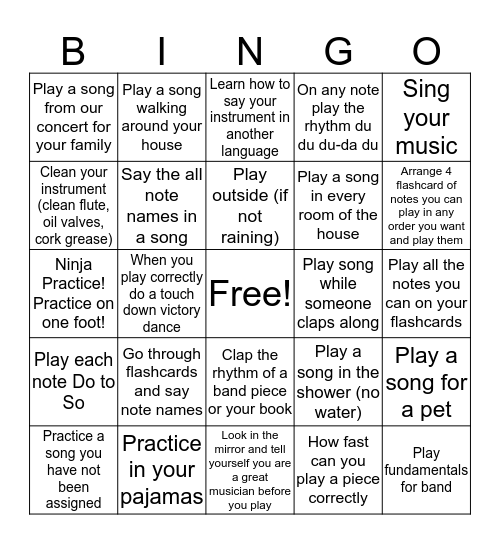 Winter Break Bando Bingo Card