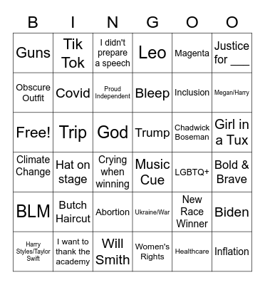 Oscar Bingoo Bingo Card