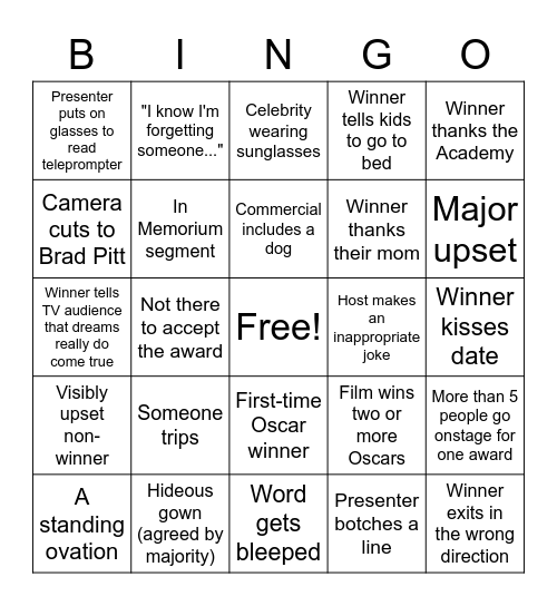 Oscars 2023 Bingo Card