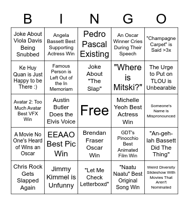 Oscars 2023 Bingo Card