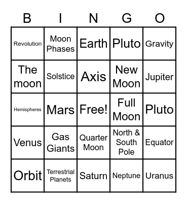 Solar System Bingo Card