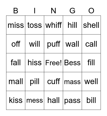 Bonus Letters Bingo Card