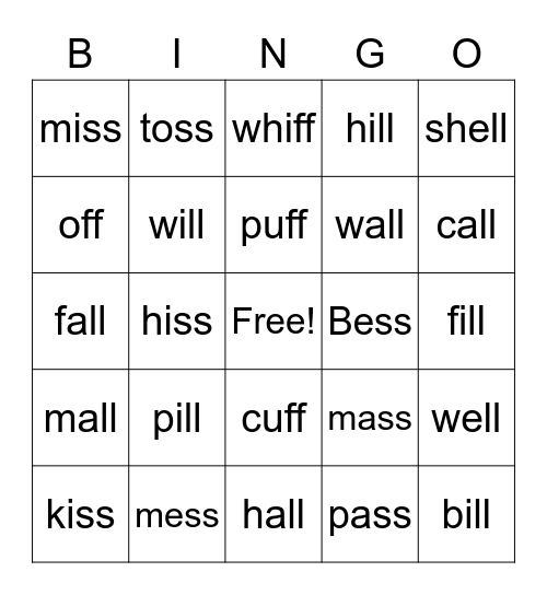 Bonus Letters Bingo Card