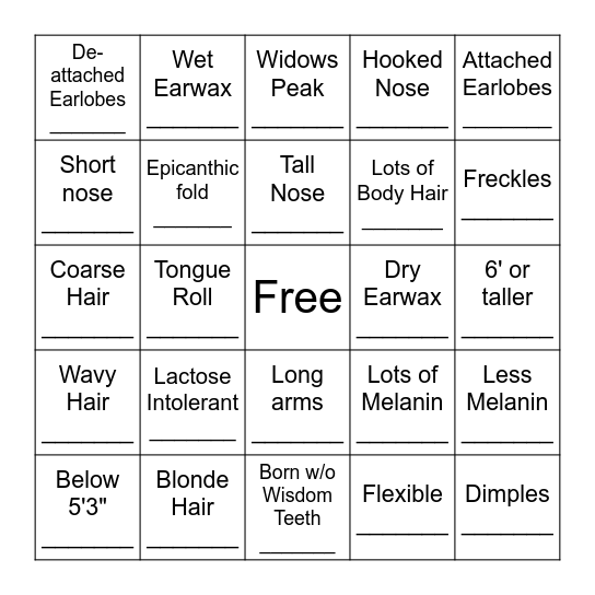 ANTH205 Human Variation Bingo Card