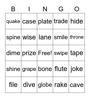 Magic E Bingo Card