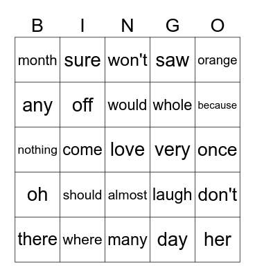 Red Words 64 Bingo Card