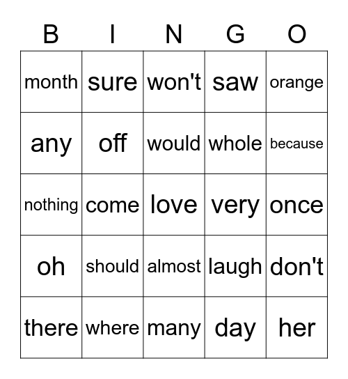 Red Words 64 Bingo Card