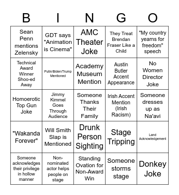 Oscar 2023 Bingo Card