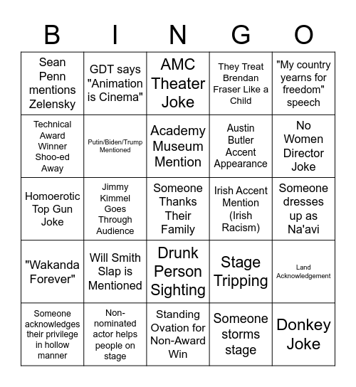 Oscar 2023 Bingo Card