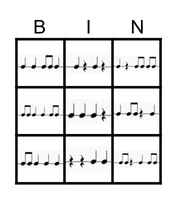 Rhythm Bingo 3x3 Bingo Card