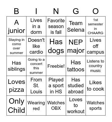 CHAARG BINGO Card