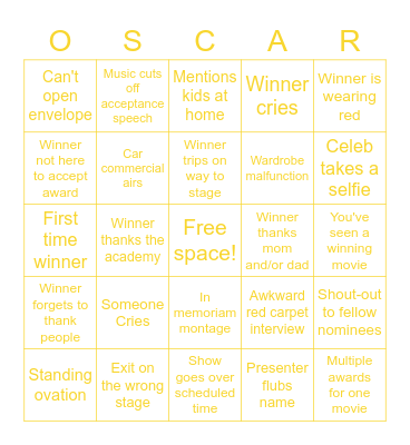Oscars 2023 Bingo Card