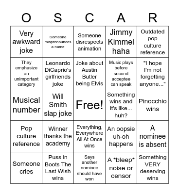 Mansbach's Oscar's 2023 Bingo Card