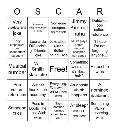 Mansbach's Oscar's 2023 Bingo Card