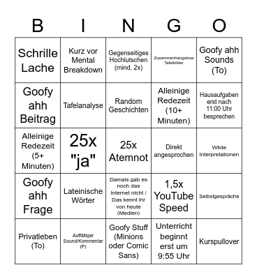 Deutsch-GK Bingo! Bingo Card