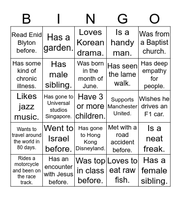 Family Bingo Card
