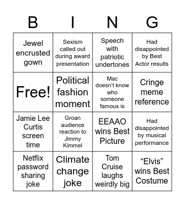 Jo’s Oscars 2023 Bingo Card