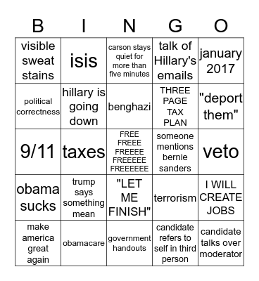 GOP DEBATE Bingo Card