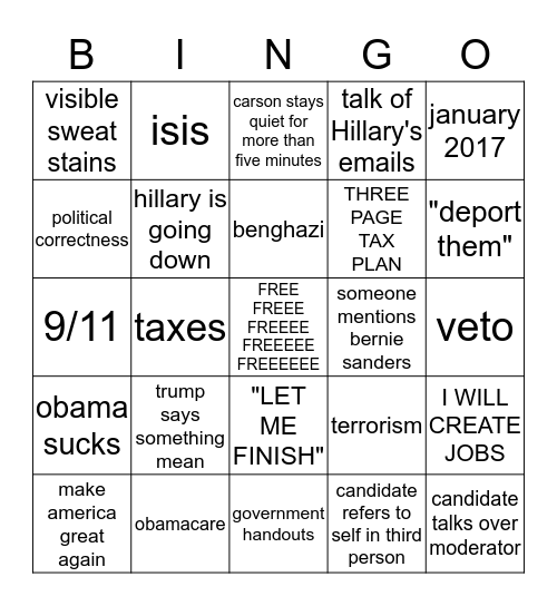 GOP DEBATE Bingo Card