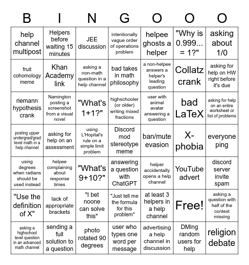 Mathcord Bingo Card