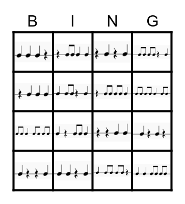 Rhythm Bingo 4x4 Bingo Card