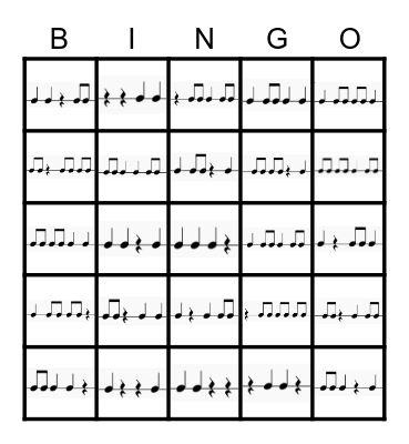 Rhythm Bingo 5x5 Bingo Card