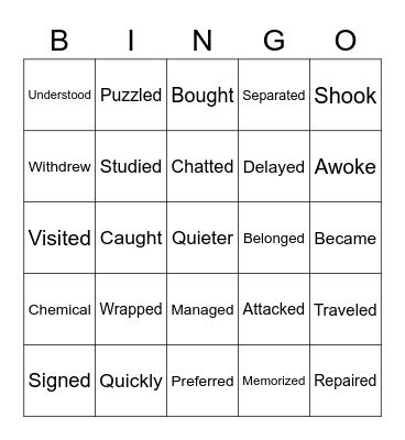 Spelling words- Past tense verbs Bingo Card