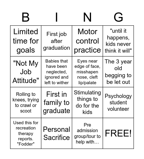 Playlady Bingo Card
