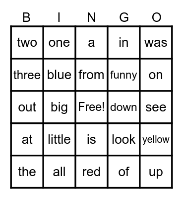 Tricky Word Bingo Card