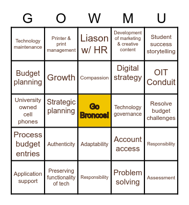 Student Affairs Shared Services Bingo Card