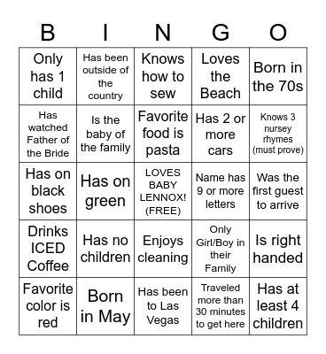Be The Guest! Bingo Card