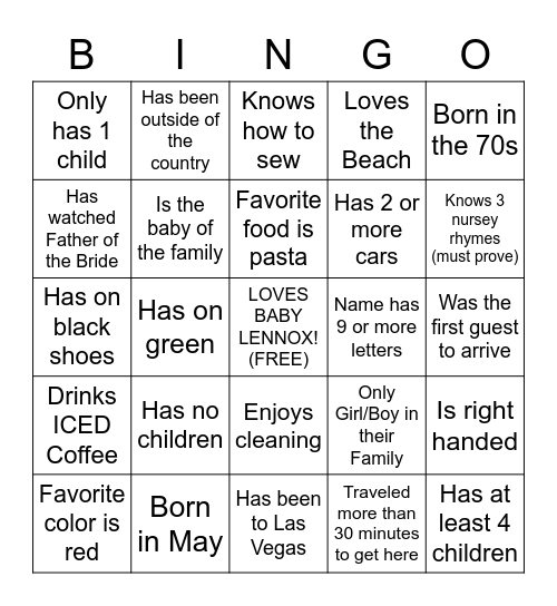 Be The Guest! Bingo Card