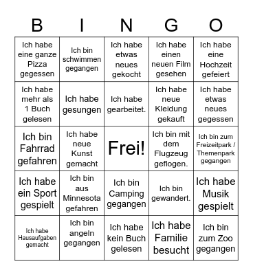 Frühlingsferien 2023 Bingo Card