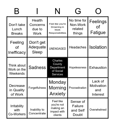 WORKPLACE BURNOUT Bingo Card