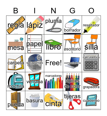 Materiales escolares Bingo Card