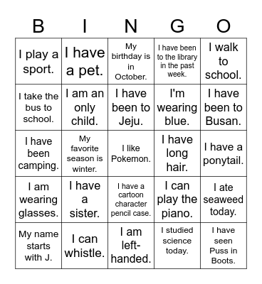 Getting To Know You Bingo Card