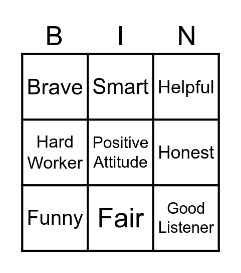 Strengths Bingo Card