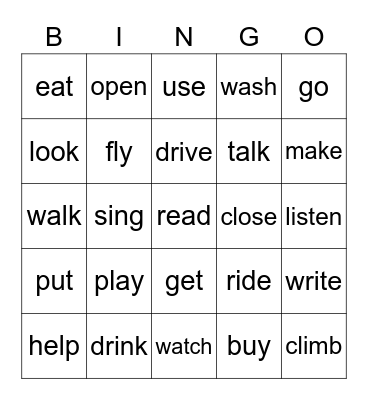 1. 2  flash card Bingo Card