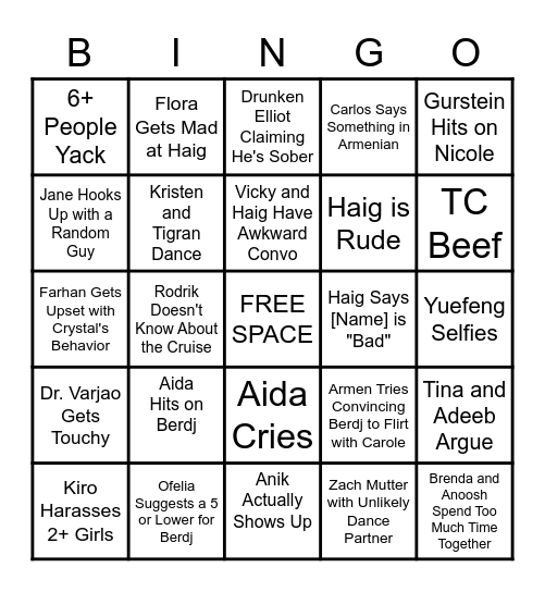 USC DDS Cruise 2023 Bingo Card