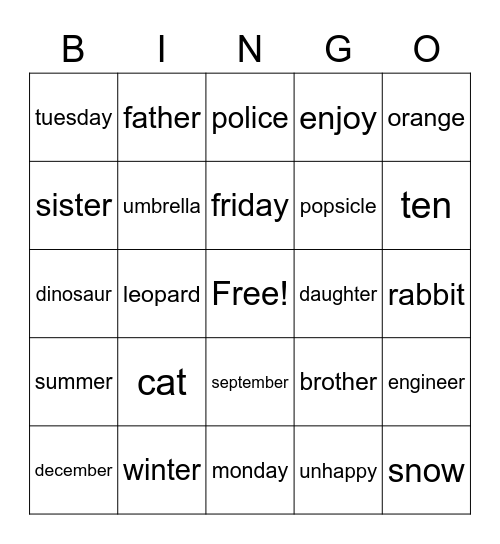 Untitled Bingo Card