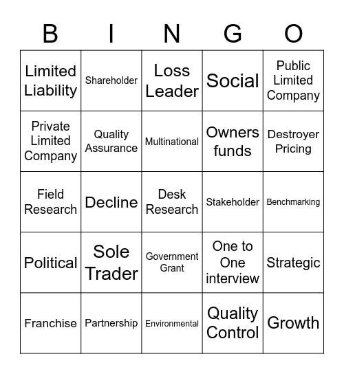 Business Bingo Card